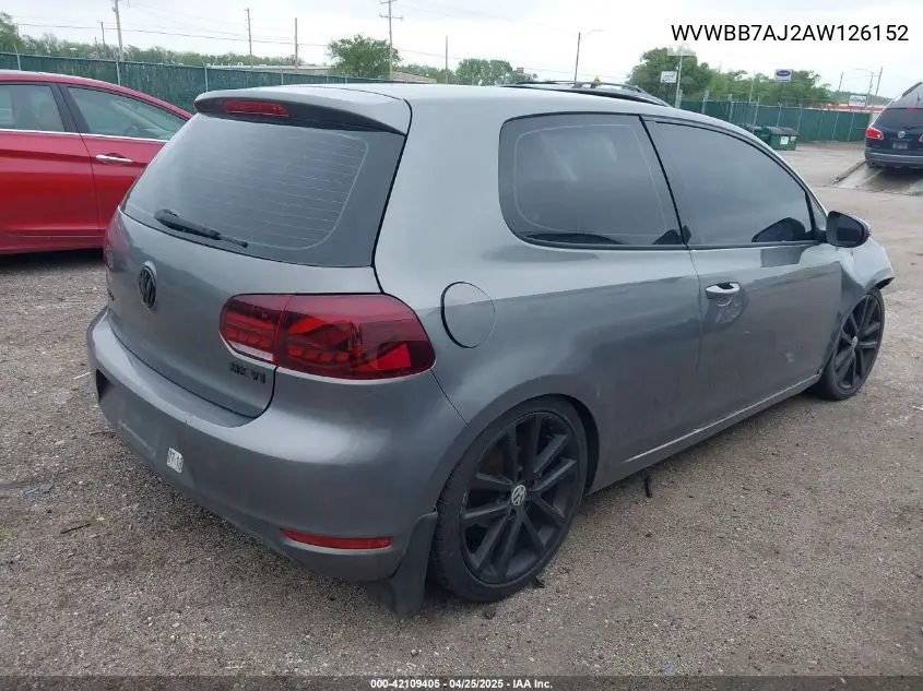 2010 Volkswagen Golf 2-Door VIN: WVWBB7AJ2AW126152 Lot: 42109405