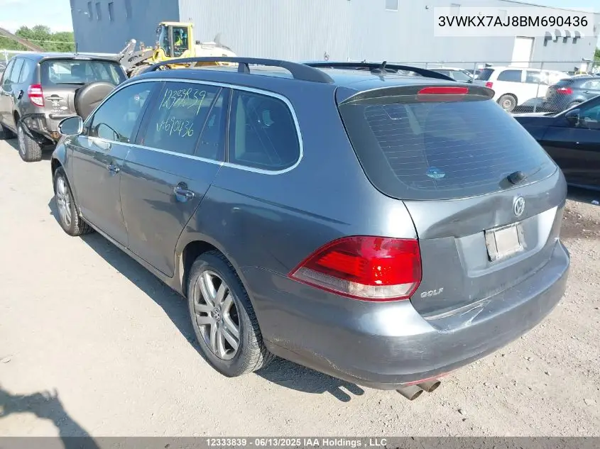 2011 Volkswagen Golf Wagon VIN: 3VWKX7AJ8BM690436 Lot: 12333839