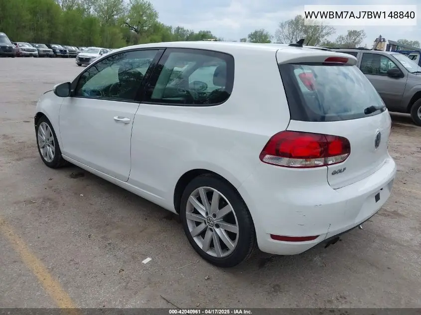 2011 Volkswagen Golf Tdi 2-Door VIN: WVWBM7AJ7BW148840 Lot: 42040961