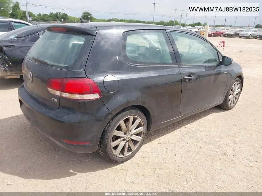 2011 Volkswagen Golf Tdi 2-Door VIN: WVWMM7AJ8BW182035 Lot: 42223690