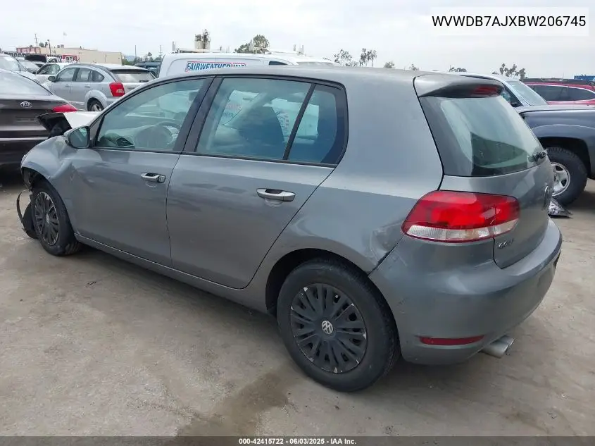 2011 Volkswagen Golf 2.5L 4-Door VIN: WVWDB7AJXBW206745 Lot: 42415722
