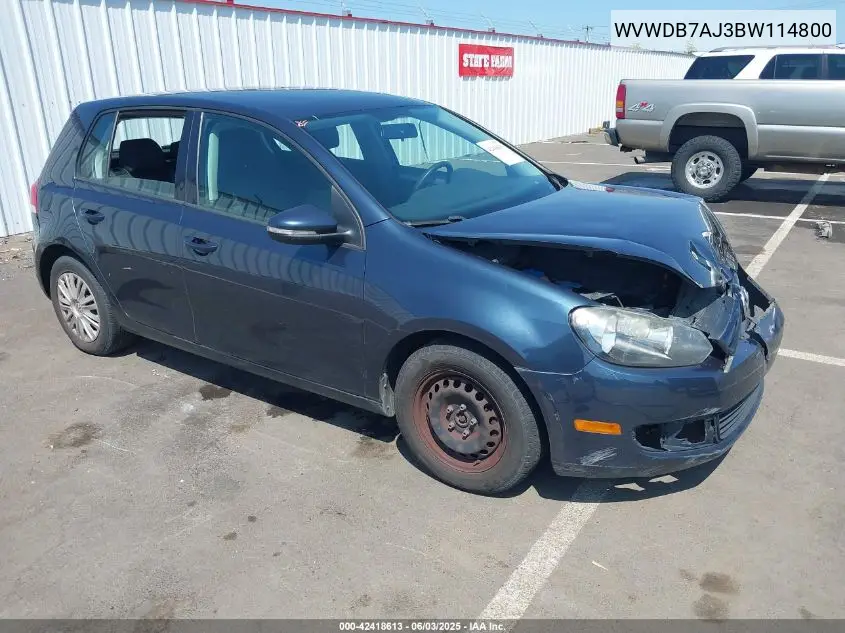 2011 Volkswagen Golf 2.5L 4-Door VIN: WVWDB7AJ3BW114800 Lot: 42418613