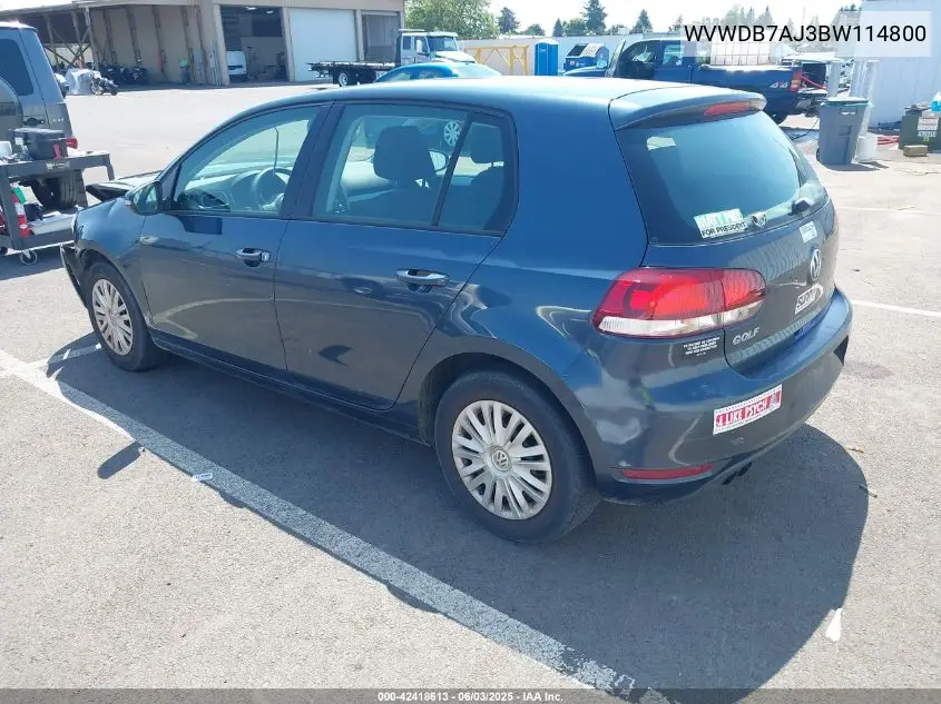 2011 Volkswagen Golf 2.5L 4-Door VIN: WVWDB7AJ3BW114800 Lot: 42418613