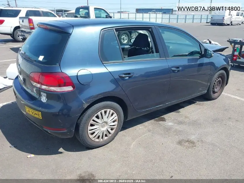 2011 Volkswagen Golf 2.5L 4-Door VIN: WVWDB7AJ3BW114800 Lot: 42418613