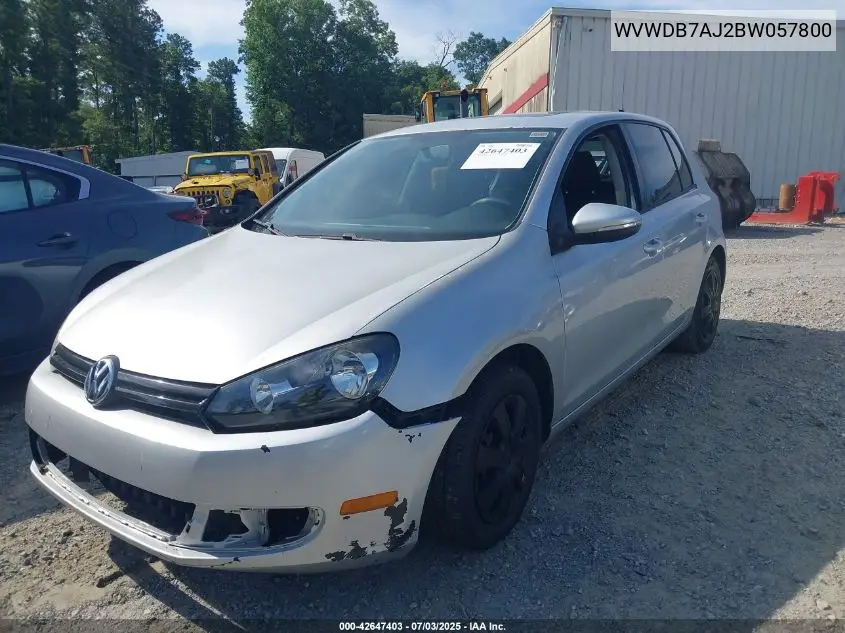 2011 Volkswagen Golf 2.5L 4-Door VIN: WVWDB7AJ2BW057800 Lot: 42647403