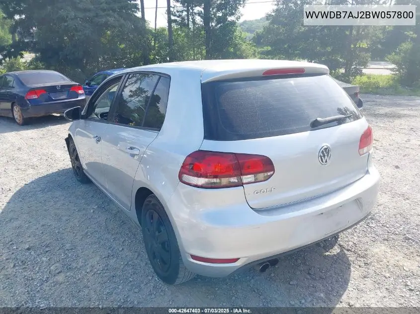 2011 Volkswagen Golf 2.5L 4-Door VIN: WVWDB7AJ2BW057800 Lot: 42647403