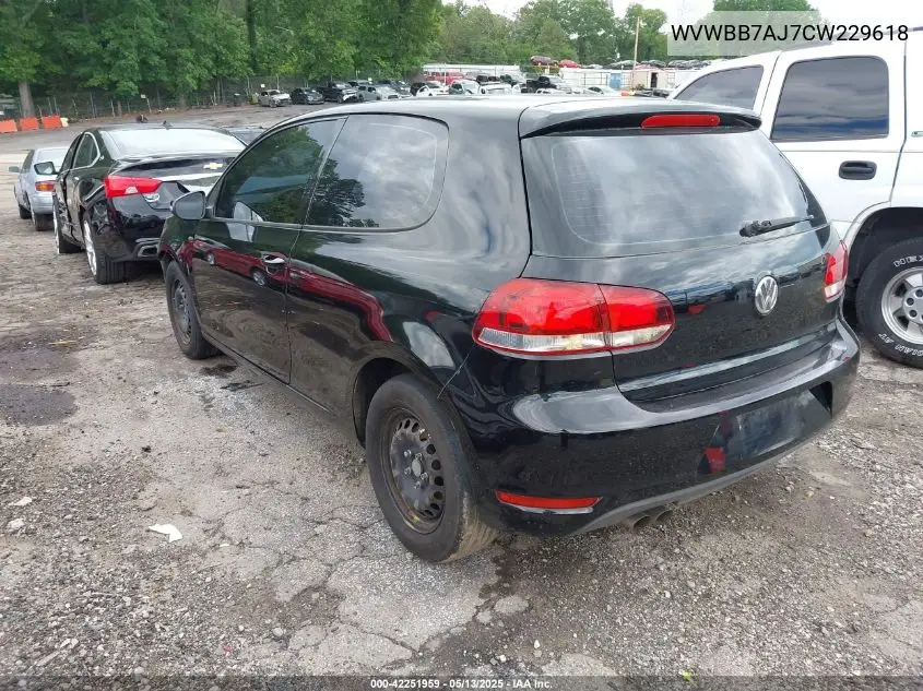 2012 Volkswagen Golf 2.5L 2-Door VIN: WVWBB7AJ7CW229618 Lot: 42251959