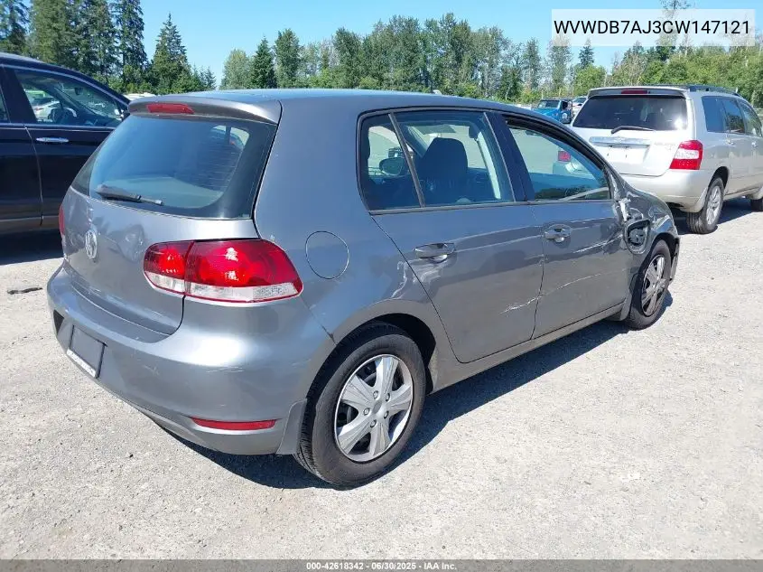 2012 Volkswagen Golf 2.5L 4-Door VIN: WVWDB7AJ3CW147121 Lot: 42618342