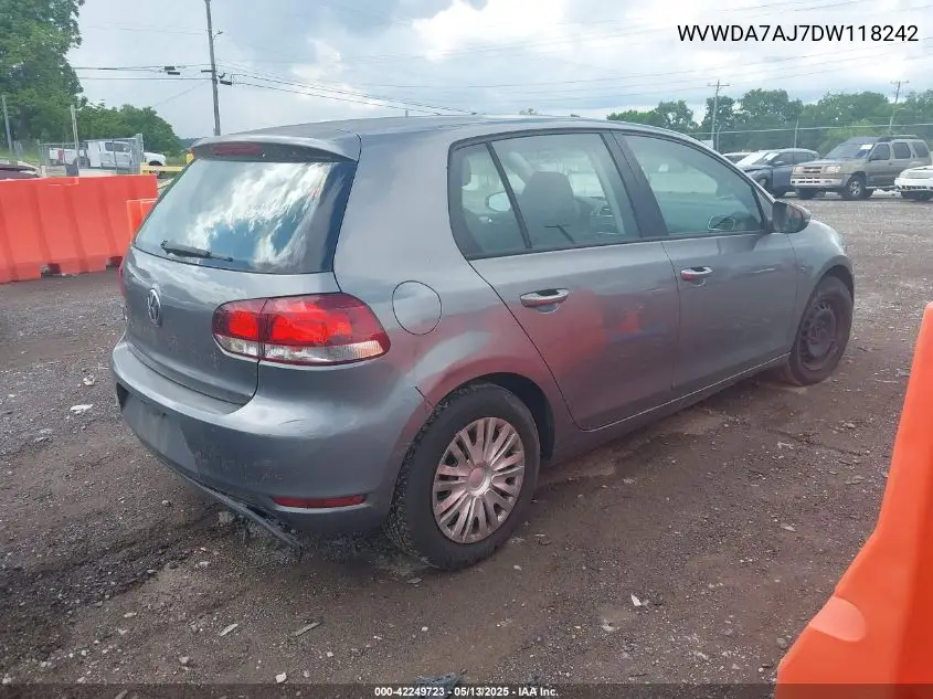 2013 Volkswagen Golf 2.5L 4-Door VIN: WVWDA7AJ7DW118242 Lot: 42249723