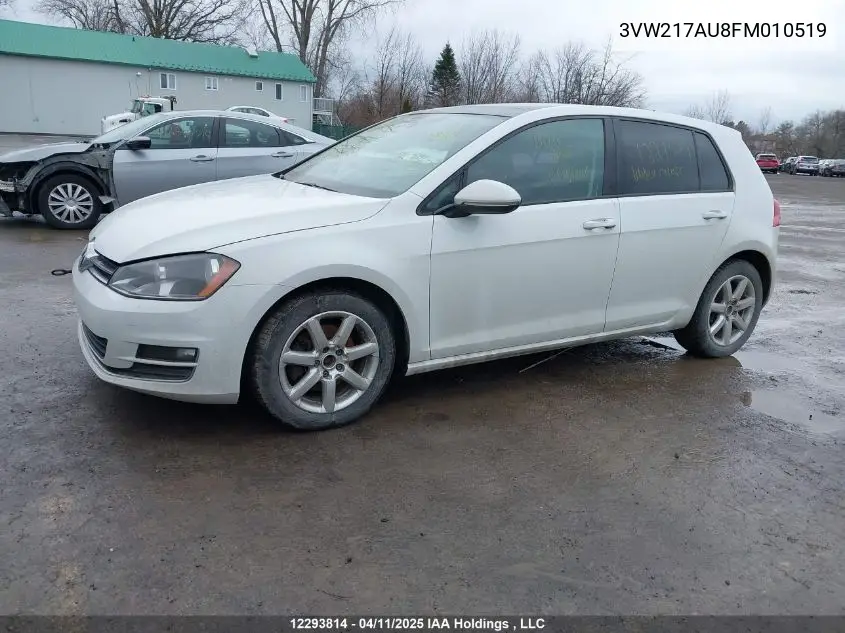 2015 Volkswagen Golf VIN: 3VW217AU8FM010519 Lot: 12293814