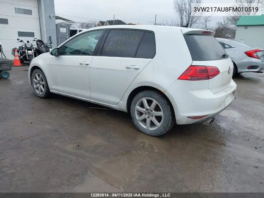 2015 Volkswagen Golf VIN: 3VW217AU8FM010519 Lot: 12293814