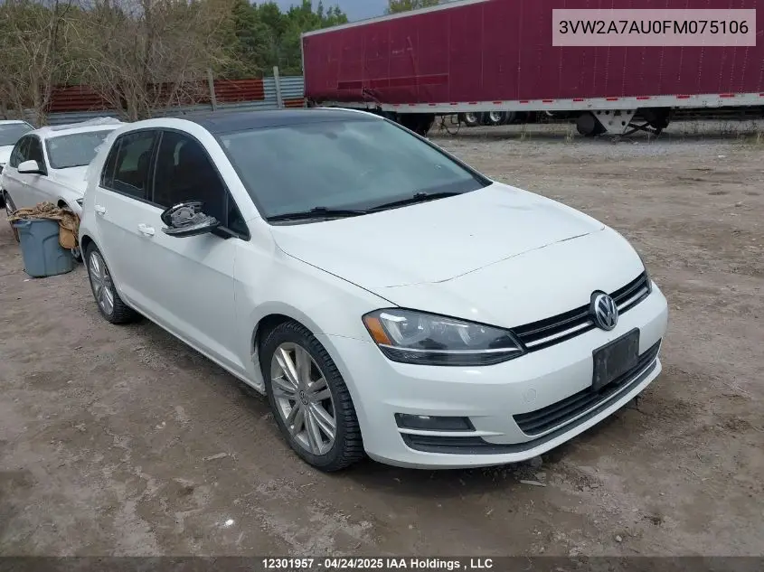 2015 Volkswagen Golf Tdi VIN: 3VW2A7AU0FM075106 Lot: 12301957