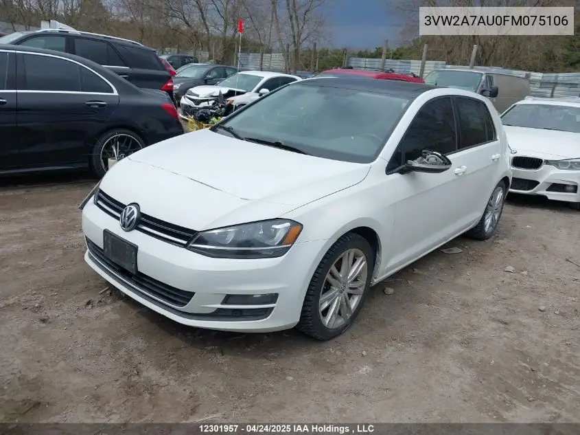 2015 Volkswagen Golf Tdi VIN: 3VW2A7AU0FM075106 Lot: 12301957