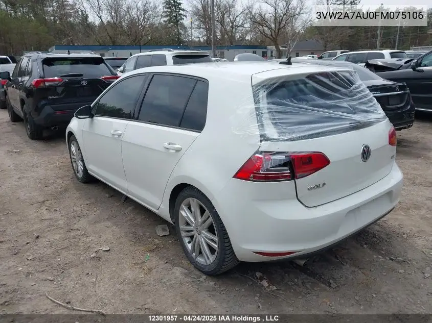 2015 Volkswagen Golf Tdi VIN: 3VW2A7AU0FM075106 Lot: 12301957