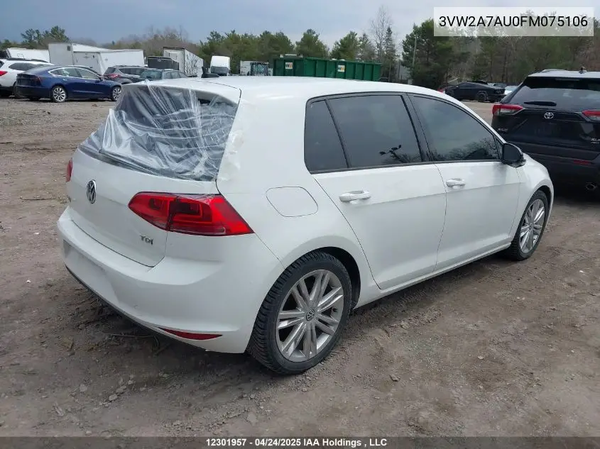 2015 Volkswagen Golf Tdi VIN: 3VW2A7AU0FM075106 Lot: 12301957