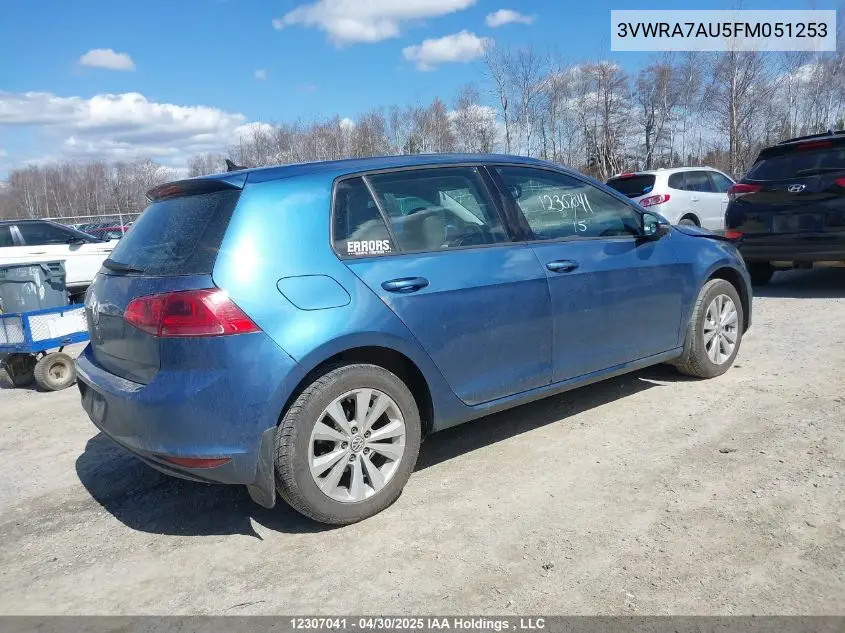 2015 Volkswagen Golf 2.0 Tdi Comfortline/2.0 Tdi Highline/2.0 Tdi Trendline VIN: 3VWRA7AU5FM051253 Lot: 12307041