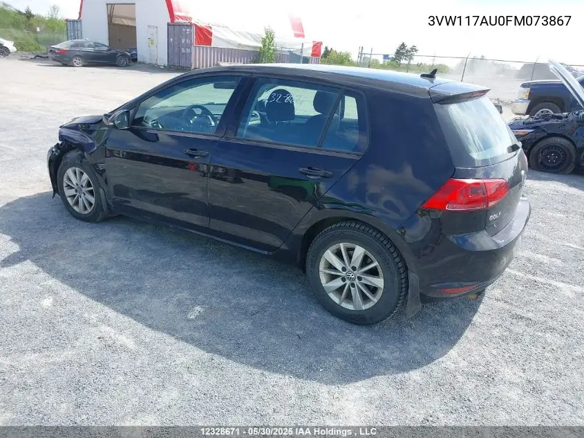 2015 Volkswagen Golf VIN: 3VW117AU0FM073867 Lot: 12328671