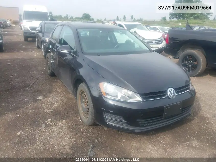 2015 Volkswagen Golf 1.8 Tsi Trendline VIN: 3VW917AU9FM019664 Lot: 12358044