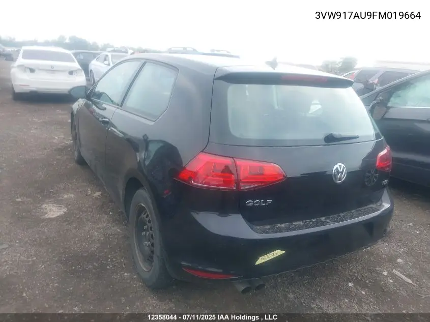 2015 Volkswagen Golf 1.8 Tsi Trendline VIN: 3VW917AU9FM019664 Lot: 12358044