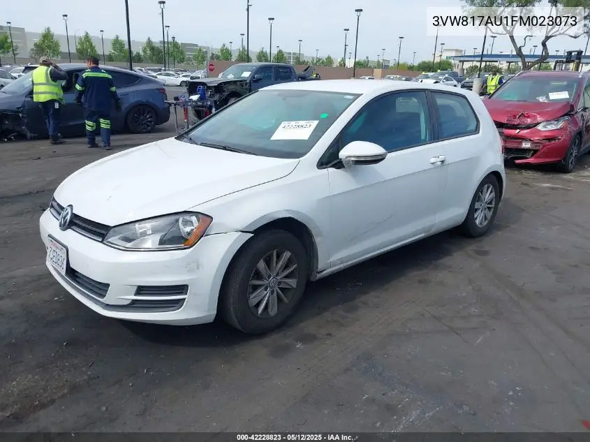 2015 Volkswagen Golf Tsi S 2-Door VIN: 3VW817AU1FM023073 Lot: 42228823