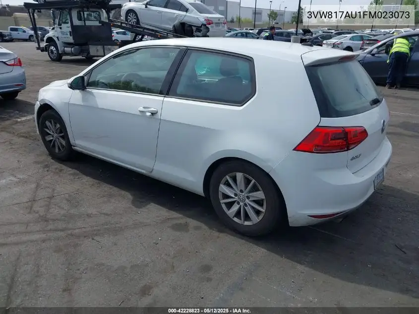2015 Volkswagen Golf Tsi S 2-Door VIN: 3VW817AU1FM023073 Lot: 42228823
