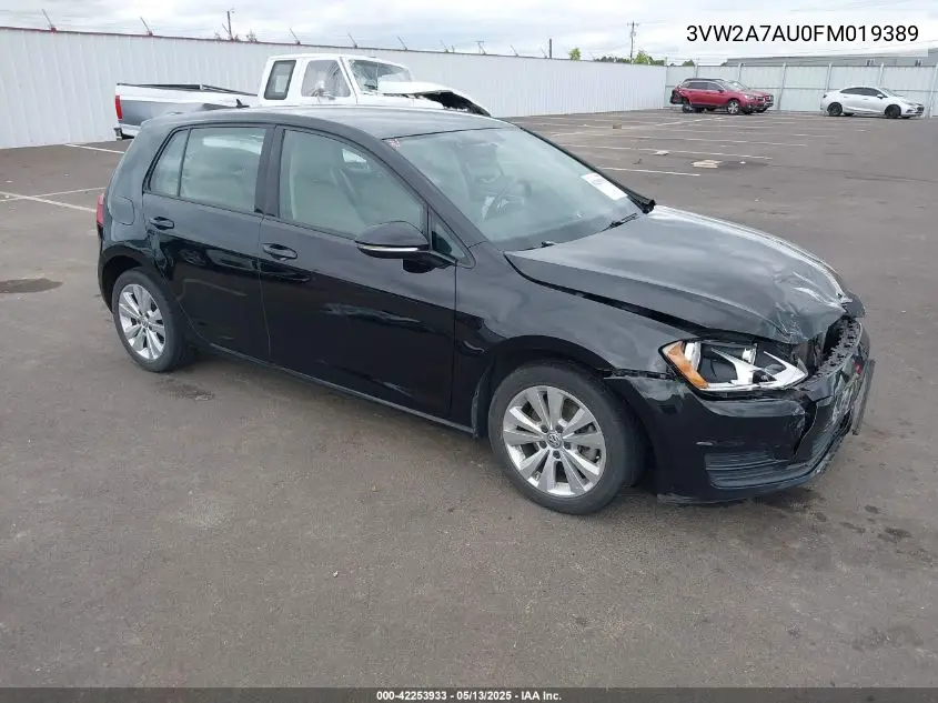 2015 Volkswagen Golf Tdi S 4-Door VIN: 3VW2A7AU0FM019389 Lot: 42253933