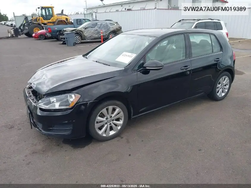 2015 Volkswagen Golf Tdi S 4-Door VIN: 3VW2A7AU0FM019389 Lot: 42253933