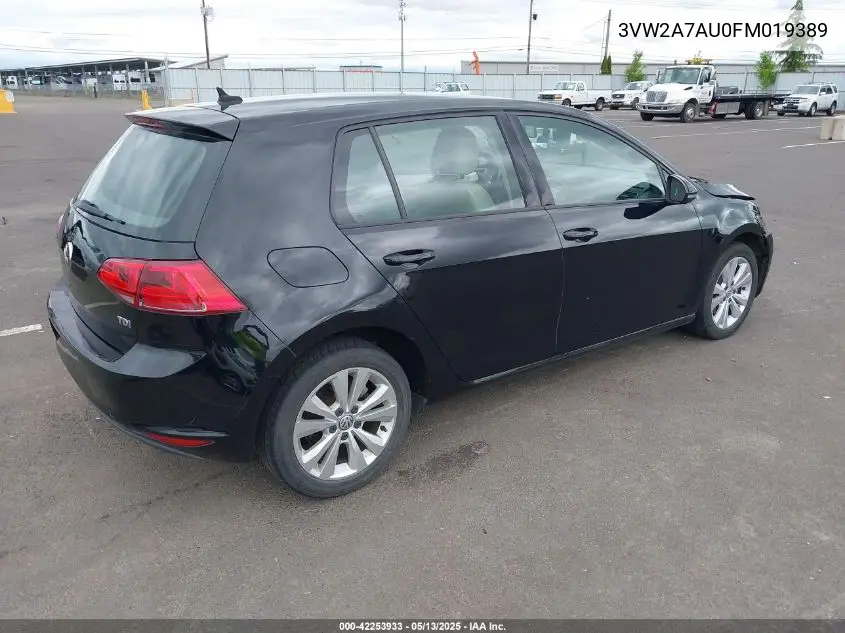 2015 Volkswagen Golf Tdi S 4-Door VIN: 3VW2A7AU0FM019389 Lot: 42253933