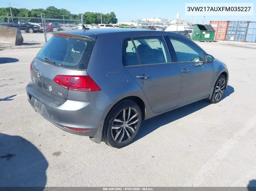 2015 Volkswagen Golf Tsi Se 4-Door VIN: 3VW217AUXFM035227 Lot: 42612082