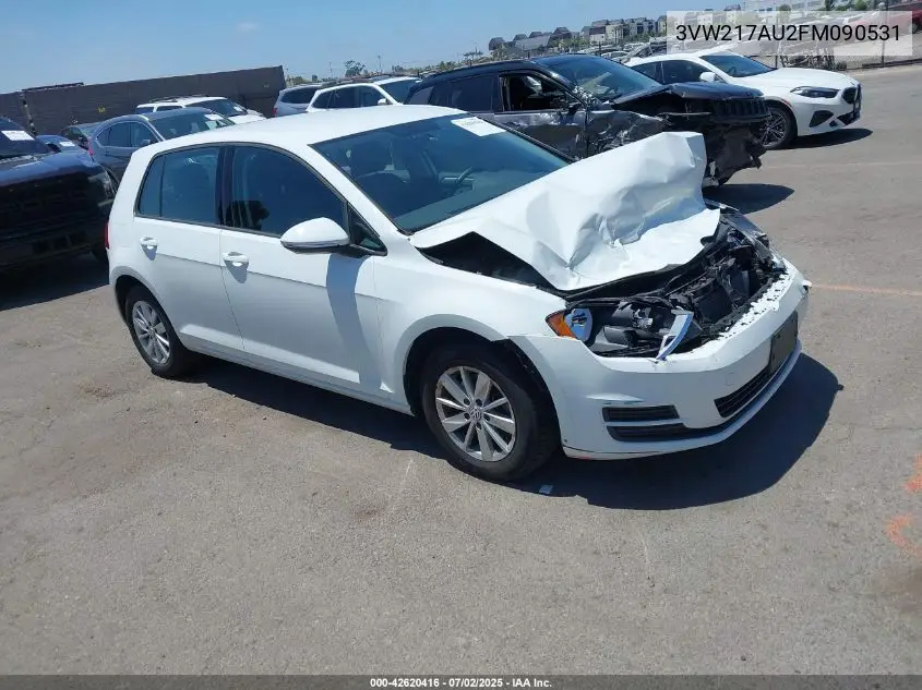 2015 Volkswagen Golf Tsi S 4-Door VIN: 3VW217AU2FM090531 Lot: 42620416