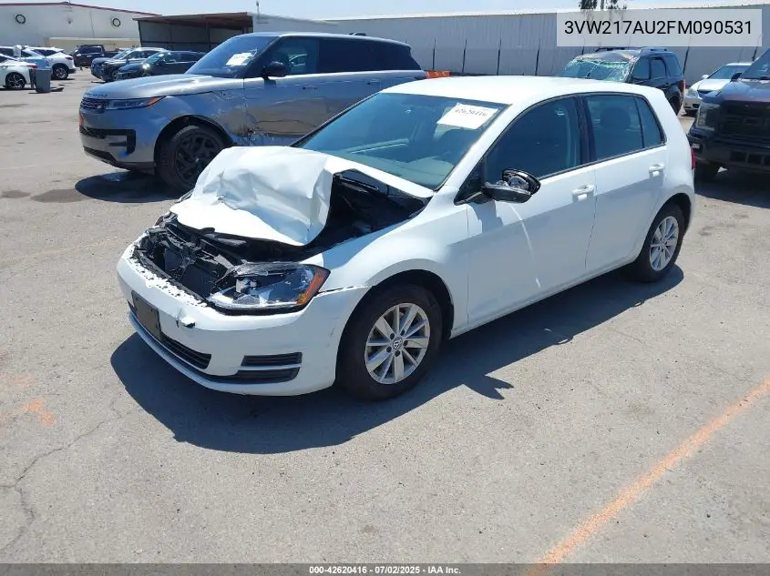 2015 Volkswagen Golf Tsi S 4-Door VIN: 3VW217AU2FM090531 Lot: 42620416