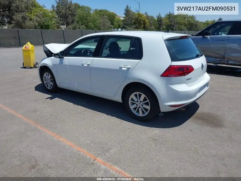 2015 Volkswagen Golf Tsi S 4-Door VIN: 3VW217AU2FM090531 Lot: 42620416