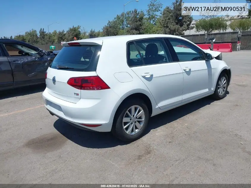 2015 Volkswagen Golf Tsi S 4-Door VIN: 3VW217AU2FM090531 Lot: 42620416