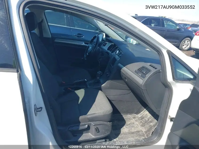 2016 Volkswagen Golf S/Se/Sel VIN: 3VW217AU9GM033552 Lot: 12265916