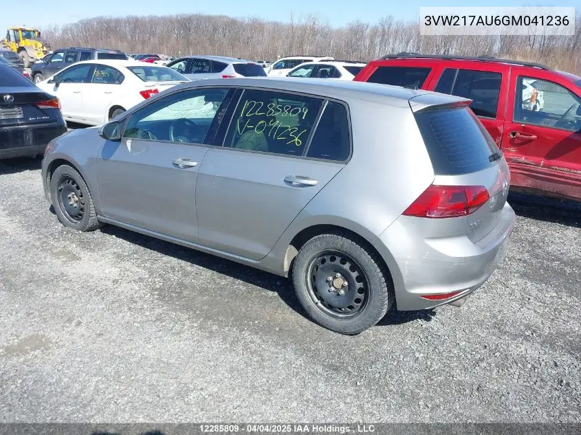 2016 Volkswagen Golf S/Se/Sel VIN: 3VW217AU6GM041236 Lot: 12285809