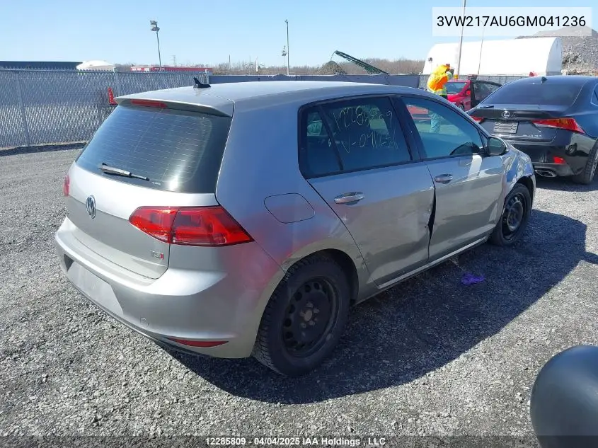2016 Volkswagen Golf S/Se/Sel VIN: 3VW217AU6GM041236 Lot: 12285809