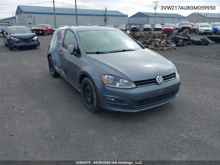 2016 Volkswagen Golf 1.8 Tsi Comfortline/1.8 Tsi Highline/1.8 Tsi Trendline VIN: 3VW217AU8GM059950 Lot: 12304379X