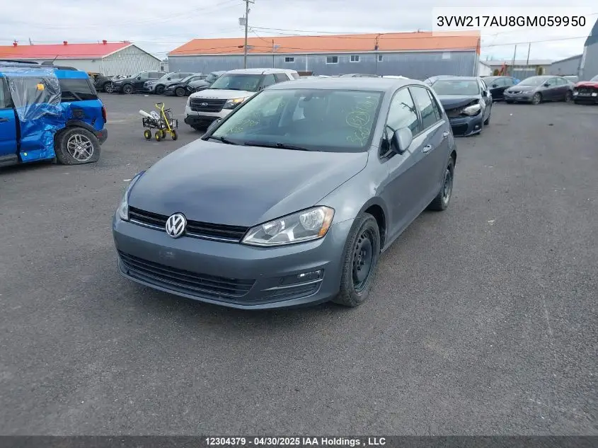 2016 Volkswagen Golf 1.8 Tsi Comfortline/1.8 Tsi Highline/1.8 Tsi Trendline VIN: 3VW217AU8GM059950 Lot: 12304379X