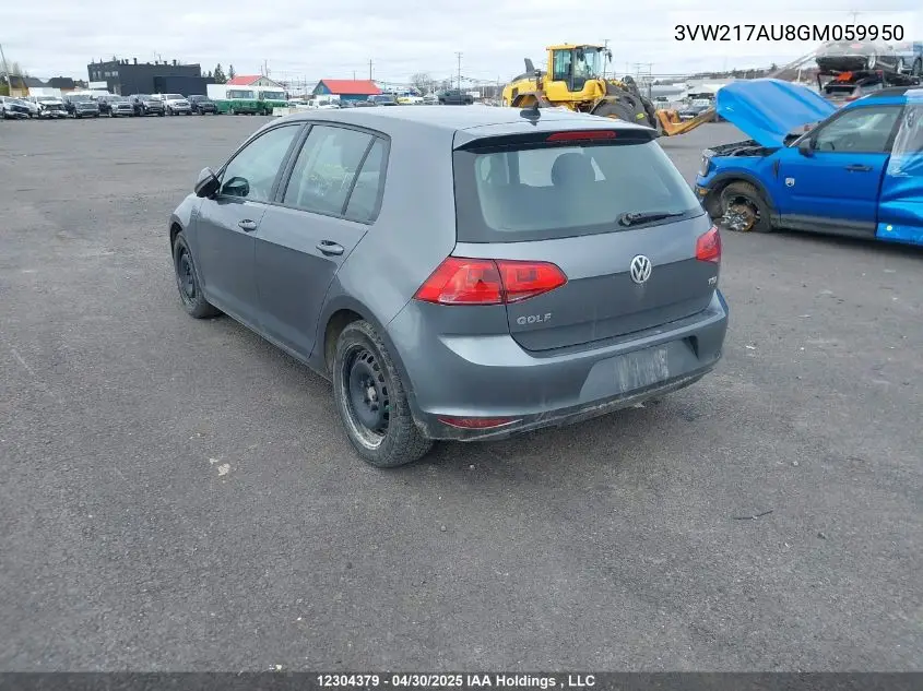 2016 Volkswagen Golf 1.8 Tsi Comfortline/1.8 Tsi Highline/1.8 Tsi Trendline VIN: 3VW217AU8GM059950 Lot: 12304379X