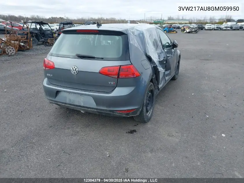 2016 Volkswagen Golf 1.8 Tsi Comfortline/1.8 Tsi Highline/1.8 Tsi Trendline VIN: 3VW217AU8GM059950 Lot: 12304379X