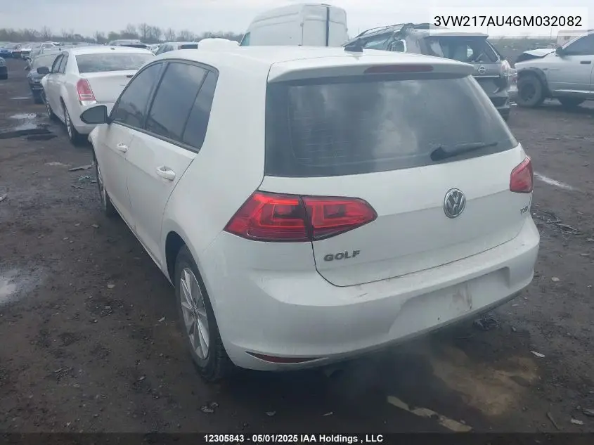 2016 Volkswagen Golf 1.8 Tsi Comfortline/1.8 Tsi Highline/1.8 Tsi Trendline VIN: 3VW217AU4GM032082 Lot: 12305843