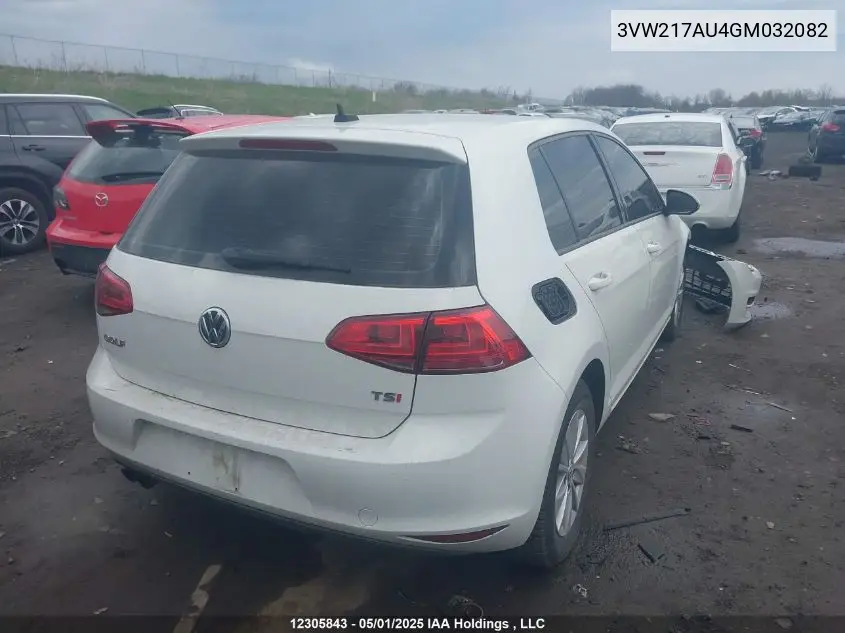 2016 Volkswagen Golf 1.8 Tsi Comfortline/1.8 Tsi Highline/1.8 Tsi Trendline VIN: 3VW217AU4GM032082 Lot: 12305843
