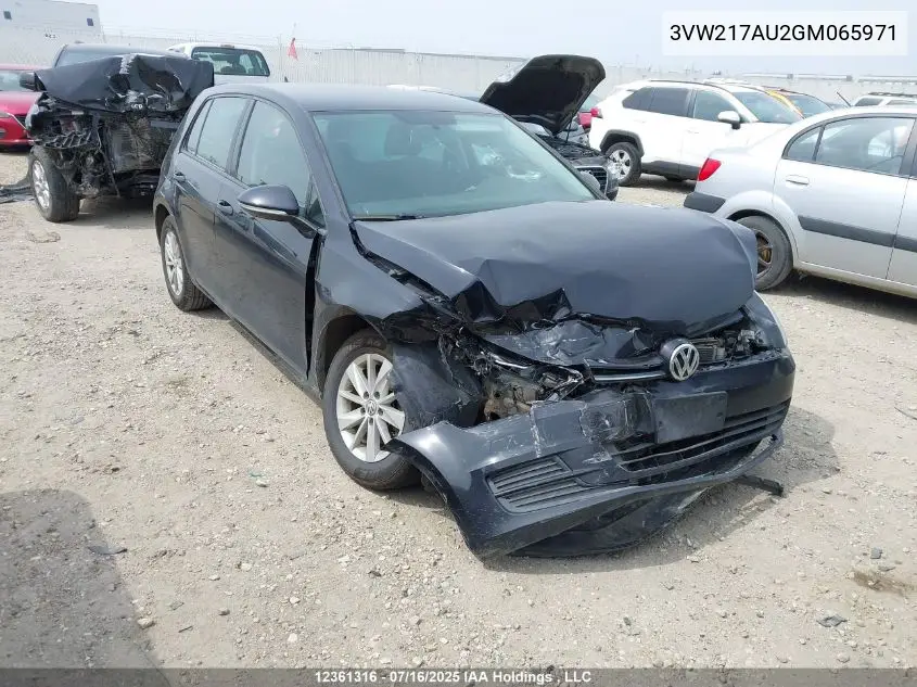 2016 Volkswagen Golf 1.8 Tsi Comfortline/1.8 Tsi Highline/1.8 Tsi Trendline VIN: 3VW217AU2GM065971 Lot: 12361316