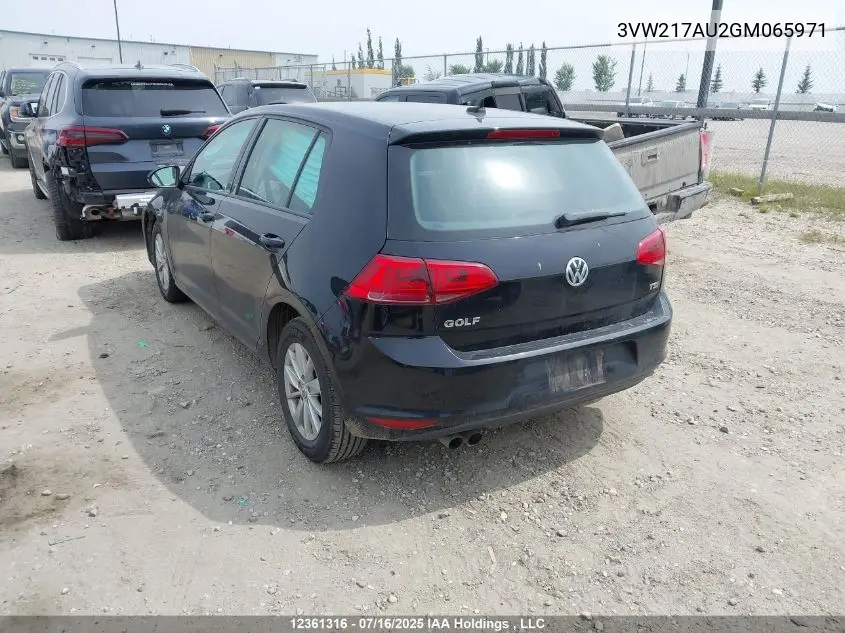 2016 Volkswagen Golf 1.8 Tsi Comfortline/1.8 Tsi Highline/1.8 Tsi Trendline VIN: 3VW217AU2GM065971 Lot: 12361316