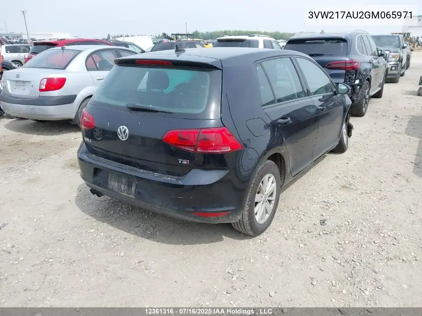 2016 Volkswagen Golf 1.8 Tsi Comfortline/1.8 Tsi Highline/1.8 Tsi Trendline VIN: 3VW217AU2GM065971 Lot: 12361316