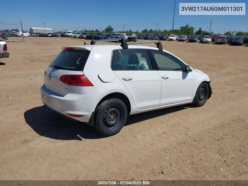 2016 Volkswagen Golf S/Se/Sel VIN: 3VW217AU6GM011301 Lot: 30057556