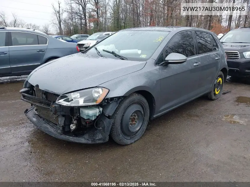 2016 Volkswagen Golf Tsi Se 4-Door VIN: 3VW217AU3GM018965 Lot: 41568195