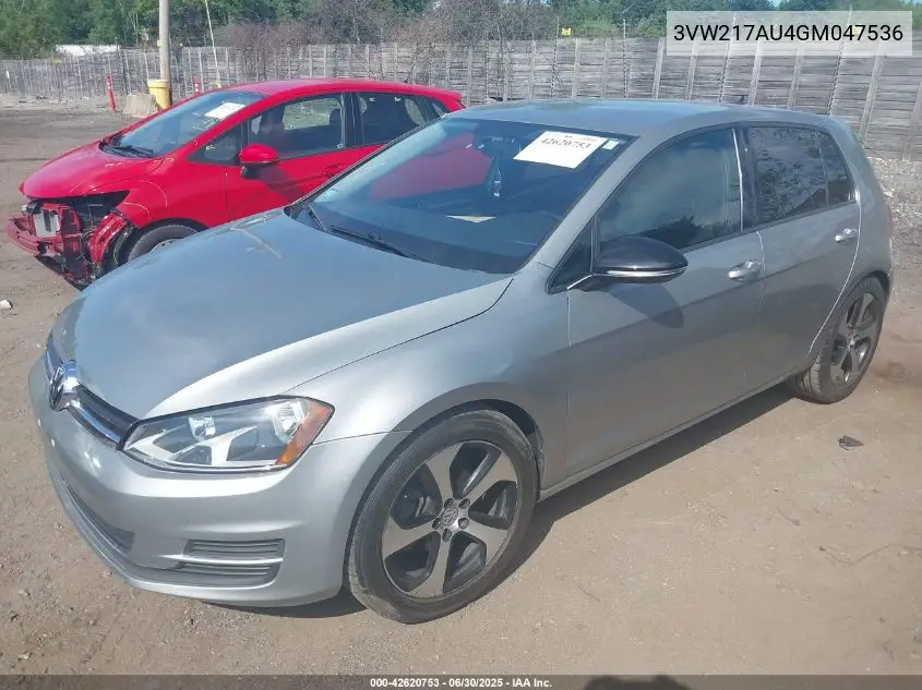 2016 Volkswagen Golf Tsi S 4-Door VIN: 3VW217AU4GM047536 Lot: 42620753