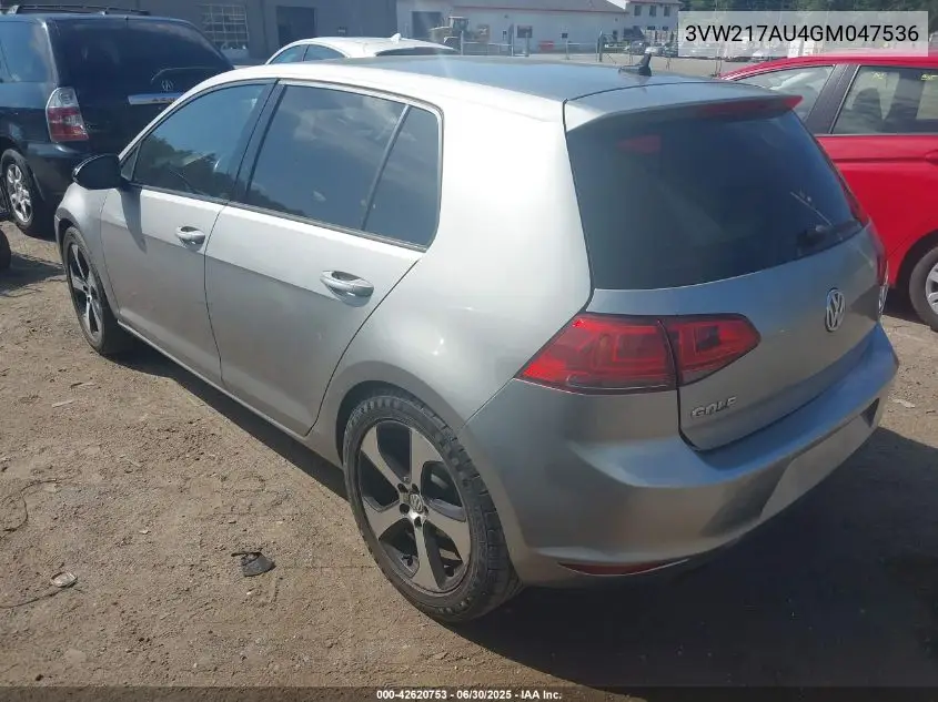 2016 Volkswagen Golf Tsi S 4-Door VIN: 3VW217AU4GM047536 Lot: 42620753