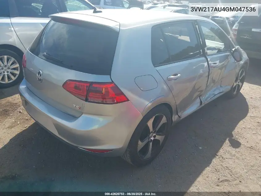 2016 Volkswagen Golf Tsi S 4-Door VIN: 3VW217AU4GM047536 Lot: 42620753